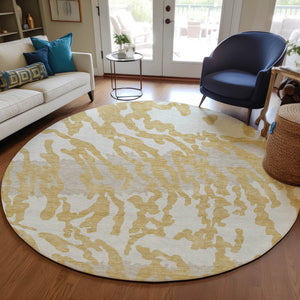 Homeroots 3' Artichoke Green Beige Ivory Animal Print Washable Indoor Outdoor Area Rug For Stylish Spaces 8' Round Polyester 591275