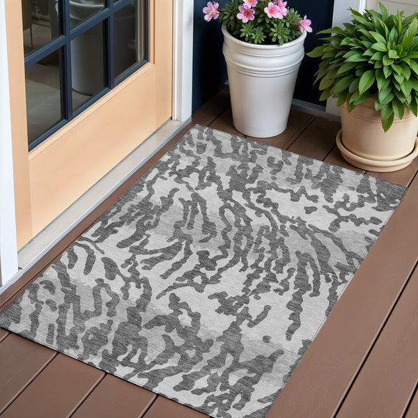 Homeroots 3' Artichoke Green Beige Ivory Animal Print Washable Indoor Outdoor Area Rug For Stylish Spaces 3' X 5' Polyester 591279