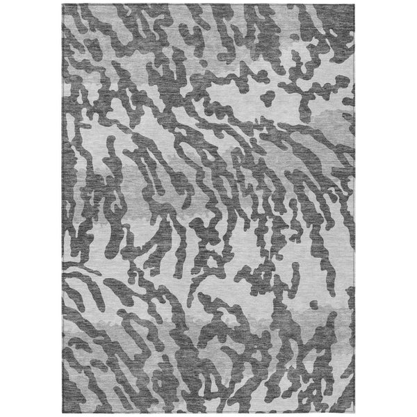 HomeRoots 5' Gray and Ivory Animal Print Washable Area Rug for Indoor and Outdoor Spaces - Durable & Stylish 5' X 8' 591280