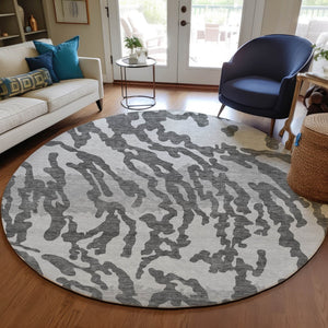 Homeroots 3' Artichoke Green Beige Ivory Animal Print Washable Indoor Outdoor Area Rug For Stylish Spaces 8' Round Polyester 591281