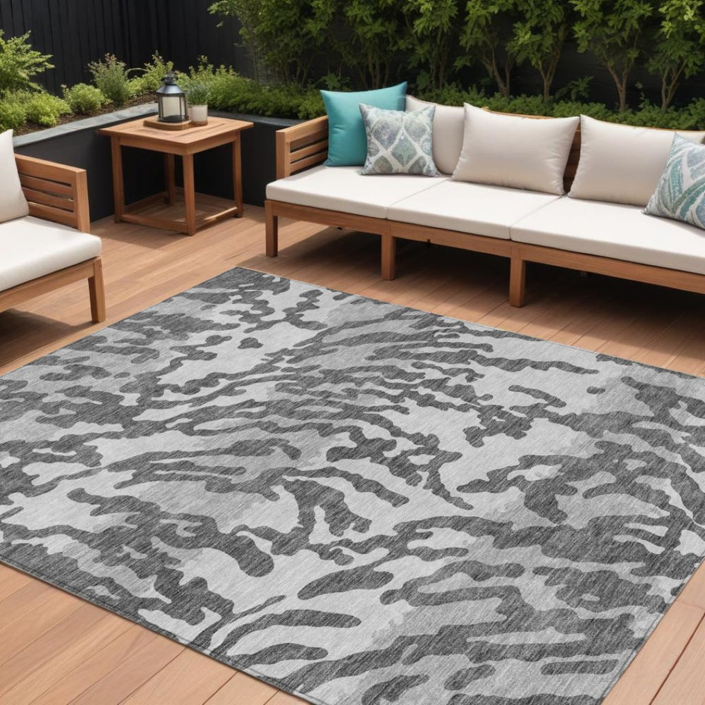 HomeRoots 5' Gray and Ivory Animal Print Washable Area Rug for Indoor and Outdoor Spaces - Durable & Stylish 8' X 10' 591282