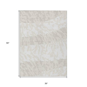 Homeroots 3' Artichoke Green Beige Ivory Animal Print Washable Indoor Outdoor Area Rug For Stylish Spaces 3' X 5' Polyester 591285