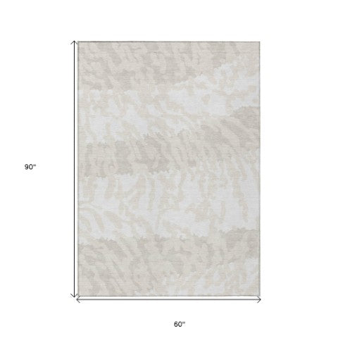 Homeroots 3' Artichoke Green Beige Ivory Animal Print Washable Indoor Outdoor Area Rug For Stylish Spaces 5' X 8' Polyester 591286