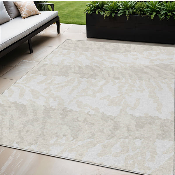 Homeroots 3' Artichoke Green Beige Ivory Animal Print Washable Indoor Outdoor Area Rug For Stylish Spaces 5' X 8' Polyester 591286