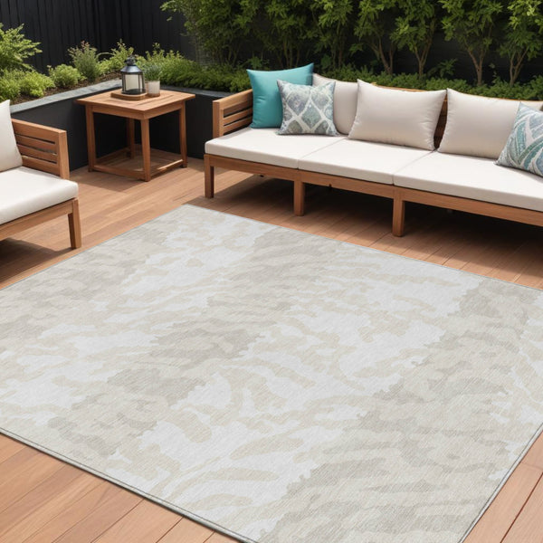 Homeroots 3' Artichoke Green Beige Ivory Animal Print Washable Indoor Outdoor Area Rug For Stylish Spaces 8' X 10' Polyester 591288