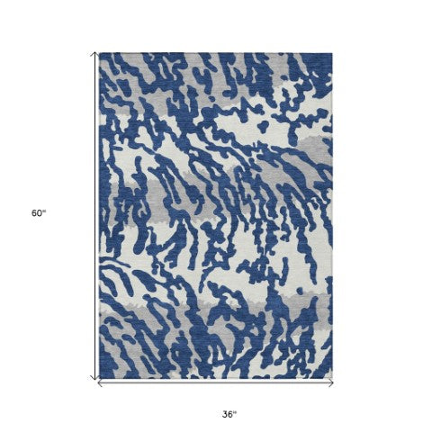 Homeroots 3' Artichoke Green Beige Ivory Animal Print Washable Indoor Outdoor Area Rug For Stylish Spaces 3' X 5' Polyester 591291