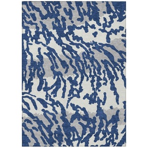 HomeRoots 9' Stylish Navy Gray Ivory Animal Print Washable Area Rug for Indoor and Outdoor High-Traffic Use 9' X 12' 591295