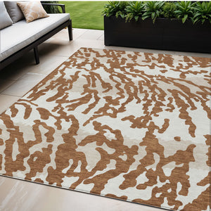 Homeroots 3' Artichoke Green Beige Ivory Animal Print Washable Indoor Outdoor Area Rug For Stylish Spaces 5' X 8' Polyester 591298