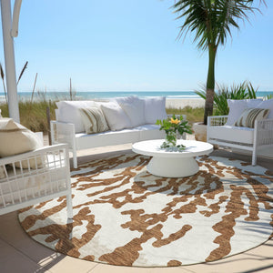 Homeroots 3' Artichoke Green Beige Ivory Animal Print Washable Indoor Outdoor Area Rug For Stylish Spaces 8' Round Polyester 591299