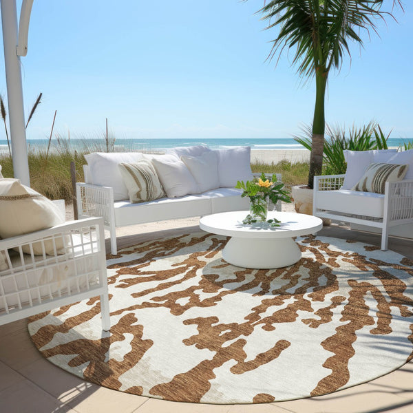 Homeroots 3' Artichoke Green Beige Ivory Animal Print Washable Indoor Outdoor Area Rug For Stylish Spaces 8' Round Polyester 591299