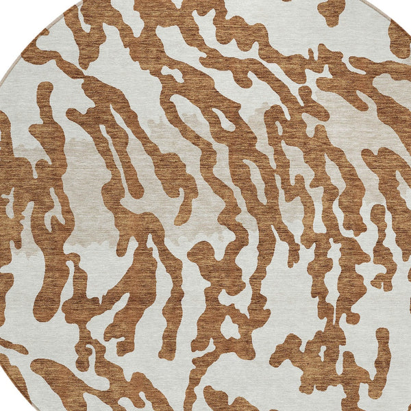 Homeroots 3' Artichoke Green Beige Ivory Animal Print Washable Indoor Outdoor Area Rug For Stylish Spaces 8' Round Polyester 591299