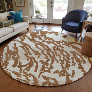 Homeroots 3' Artichoke Green Beige Ivory Animal Print Washable Indoor Outdoor Area Rug For Stylish Spaces 8' Round Polyester 591299