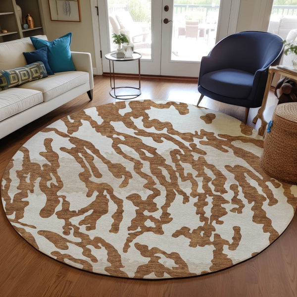 Homeroots 3' Artichoke Green Beige Ivory Animal Print Washable Indoor Outdoor Area Rug For Stylish Spaces 8' Round Polyester 591299