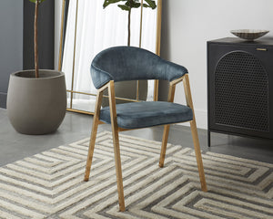 Sunpan Burgos Dining Armchair - Modern Curved Seatback with Gold Stainless Steel Frame for Stylish Dining Nono Petrol