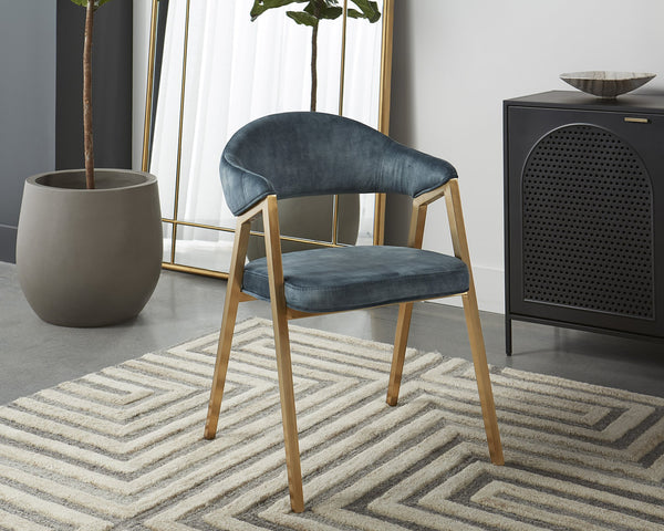 Sunpan Burgos Dining Armchair - Modern Curved Seatback with Gold Stainless Steel Frame for Stylish Dining Nono Petrol