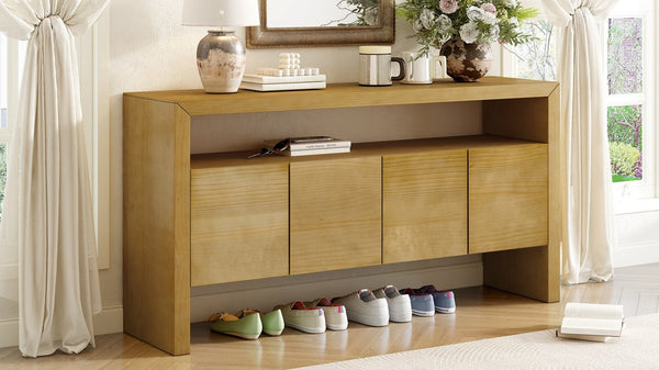 English Elm U_Style 60" Minimalist Sideboard - Durable Solid Wood Veneer Console With Open Shelf & Versatile Storage N711P289132O-GIGA