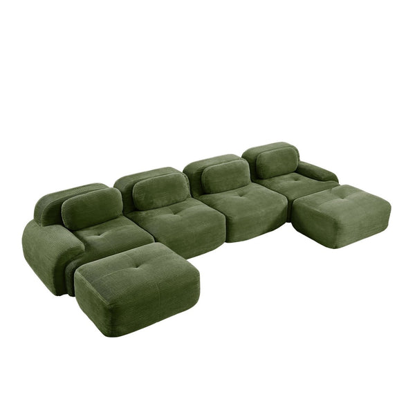 English Elm U-shaped Modular Sectional Sofa Corduroy Upholstered Ergonomic Curved Living Room Seating Olive Green W714S01263