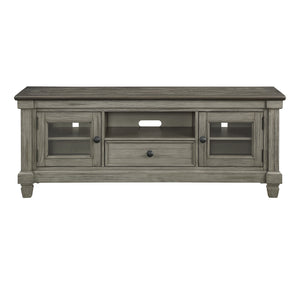 English Elm 1pc TV Stand Granby Collection 64" Two-Tone Wood Media Console with Glass Doors, Drawers & Shelves Antique Gray,Coffee 67 L x 21 W x 24 H B011P289728