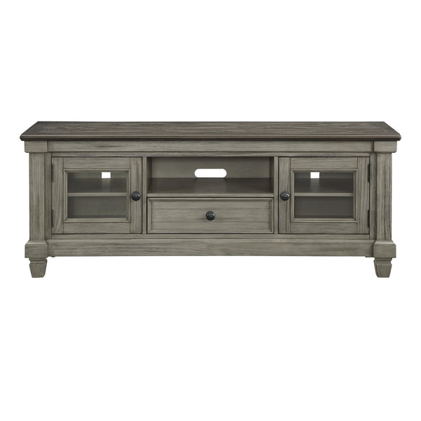 English Elm 1pc TV Stand Granby Collection 64" Two-Tone Wood Media Console with Glass Doors, Drawers & Shelves Antique Gray,Coffee 67 L x 21 W x 24 H B011P289728