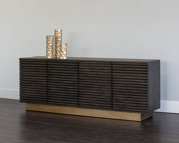 Sunpan Paris Sideboard - Elegant Antique Brass Base, Distressed Finish & Ample Storage for Dining Spaces
