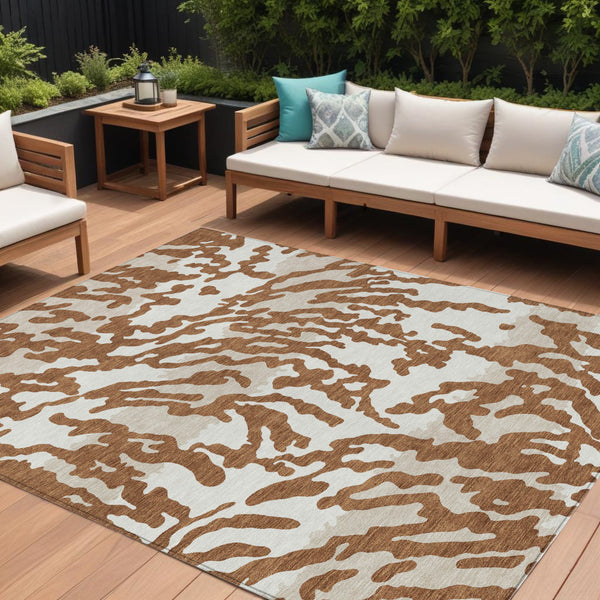 Homeroots 3' Artichoke Green Beige Ivory Animal Print Washable Indoor Outdoor Area Rug For Stylish Spaces 10' X 14' Polyester 591302
