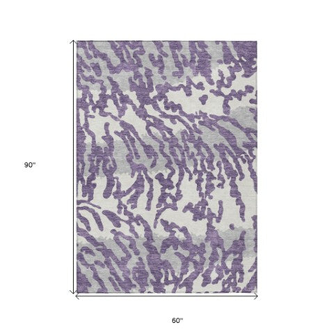 Homeroots 3' Artichoke Green Beige Ivory Animal Print Washable Indoor Outdoor Area Rug For Stylish Spaces 5' X 8' Polyester 591304