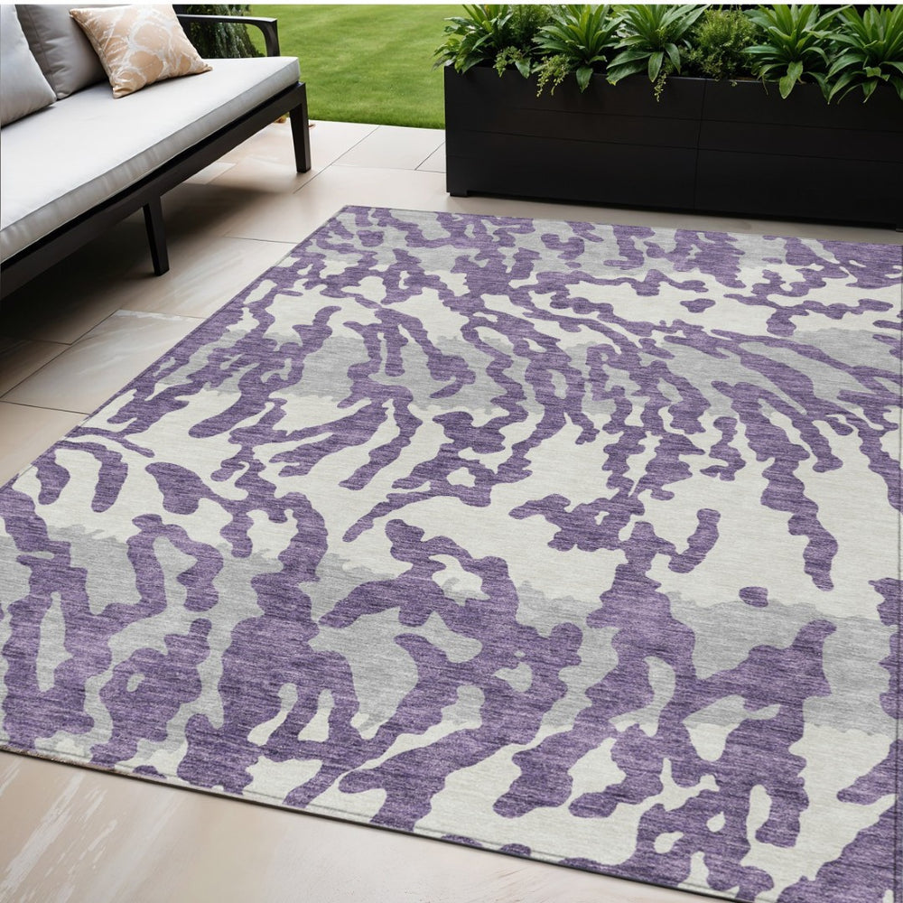 HomeRoots 5' Stylish Purple Gray Ivory Animal Print Indoor Outdoor Area Rug - Durable, Washable, Versatile Decor 5' X 8' 591304
