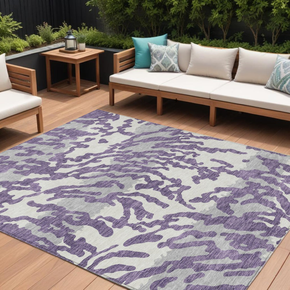 HomeRoots 9' Washable Animal Print Area Rug - Stylish Purple, Gray & Ivory Design for Indoor & Outdoor Spaces 9' X 12' 591307