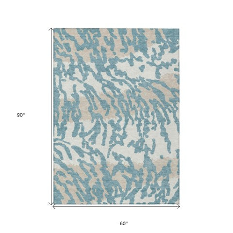 Homeroots 3' Artichoke Green Beige Ivory Animal Print Washable Indoor Outdoor Area Rug For Stylish Spaces 5' X 8' Polyester 591316