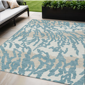 Homeroots 3' Artichoke Green Beige Ivory Animal Print Washable Indoor Outdoor Area Rug For Stylish Spaces 5' X 8' Polyester 591316