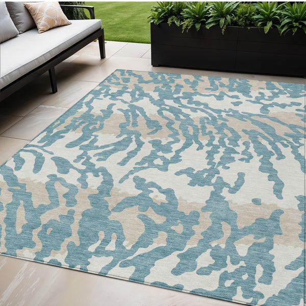 Homeroots 3' Artichoke Green Beige Ivory Animal Print Washable Indoor Outdoor Area Rug For Stylish Spaces 5' X 8' Polyester 591316