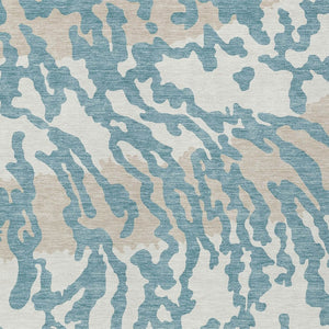 HomeRoots 5' Animal Print Area Rug in Teal Blue, Beige & Ivory – Stylish, Washable, Indoor/Outdoor Design 5' X 8' 591316
