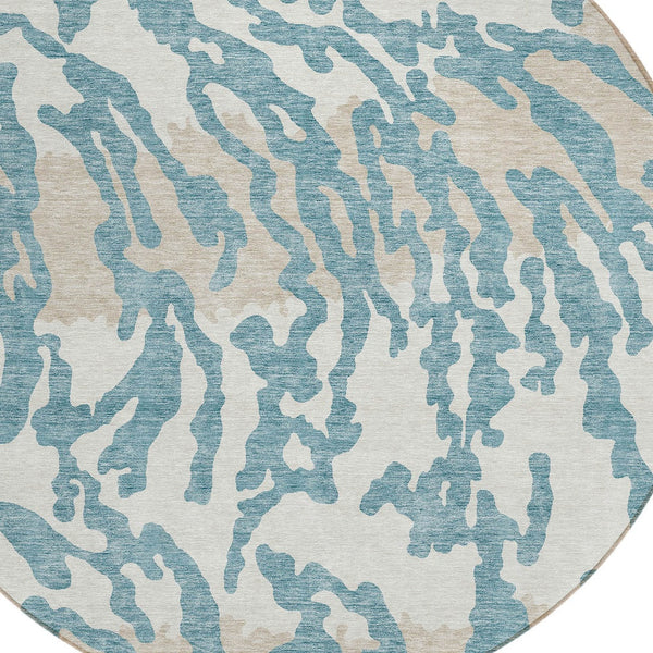 Homeroots 3' Artichoke Green Beige Ivory Animal Print Washable Indoor Outdoor Area Rug For Stylish Spaces 8' Round Polyester 591317