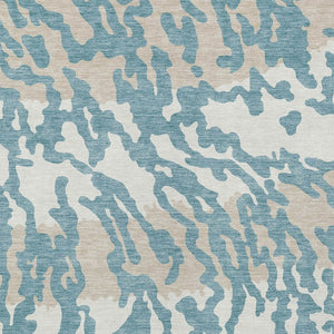 HomeRoots 5' Animal Print Area Rug in Teal Blue, Beige & Ivory – Stylish, Washable, Indoor/Outdoor Design 8' X 10' 591318