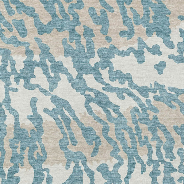 HomeRoots 5' Animal Print Area Rug in Teal Blue, Beige & Ivory – Stylish, Washable, Indoor/Outdoor Design 8' X 10' 591318
