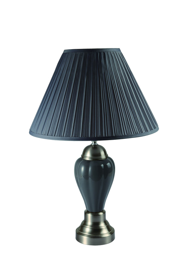 English Elm 1pc Elegant Crafted Table Lamp with Glossy Base and Metallic Accents, Pleated Shade, Modern Glow Gray 23.62 L x 17.91 W x 17.64 H B2741S00036