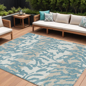 Homeroots 3' Artichoke Green Beige Ivory Animal Print Washable Indoor Outdoor Area Rug For Stylish Spaces 10' X 14' Polyester 591320