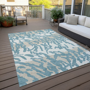 Homeroots 3' Artichoke Green Beige Ivory Animal Print Washable Indoor Outdoor Area Rug For Stylish Spaces 10' X 14' Polyester 591320
