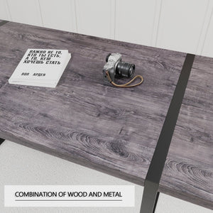 English Elm 59 Inch Industrial Farmhouse Dining Set with Mdf Table and Six Upholstered Chairs Black W2189S00926