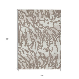 Homeroots 3' Artichoke Green Beige Ivory Animal Print Washable Indoor Outdoor Area Rug For Stylish Spaces 5' X 8' Polyester 591322