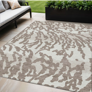 Homeroots 3' Artichoke Green Beige Ivory Animal Print Washable Indoor Outdoor Area Rug For Stylish Spaces 5' X 8' Polyester 591322