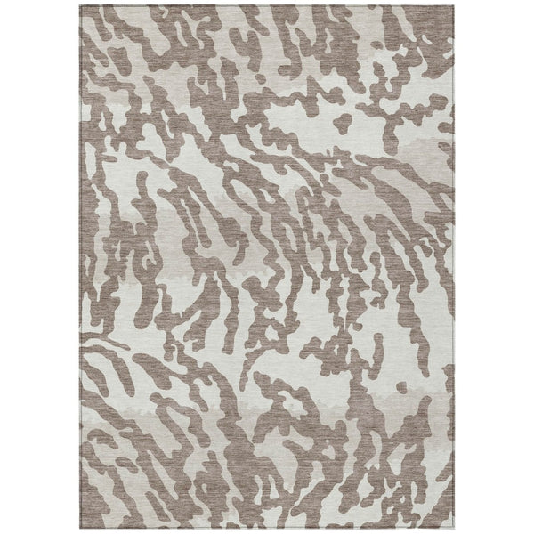 HomeRoots 5' Stylish Taupe Brown and Ivory Animal Print Area Rug – Washable, Durable for Indoor & Outdoor Use 5' X 8' 591322