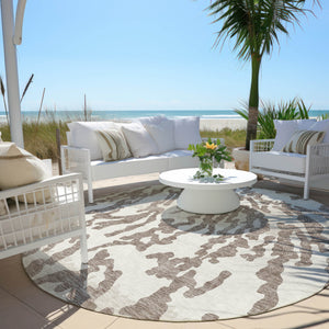 Homeroots 3' Artichoke Green Beige Ivory Animal Print Washable Indoor Outdoor Area Rug For Stylish Spaces 8' Round Polyester 591323