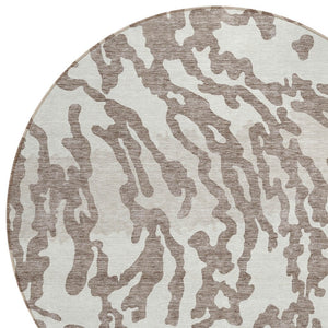 HomeRoots 5' Stylish Taupe Brown and Ivory Animal Print Area Rug – Washable, Durable for Indoor & Outdoor Use 8' Round 591323