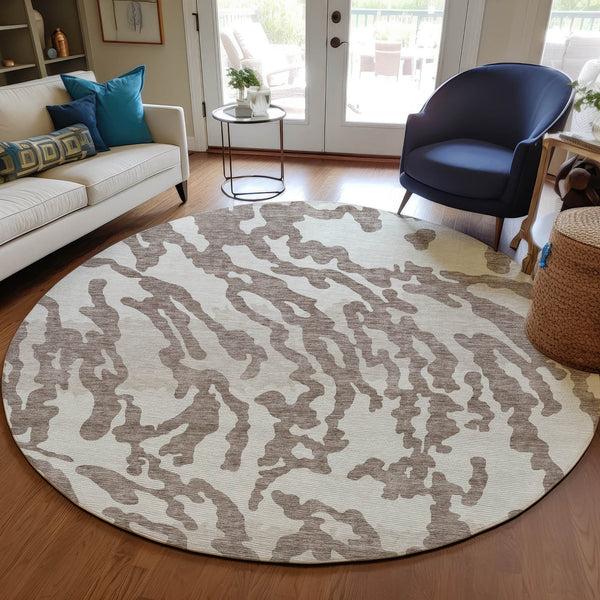 Homeroots 3' Artichoke Green Beige Ivory Animal Print Washable Indoor Outdoor Area Rug For Stylish Spaces 8' Round Polyester 591323