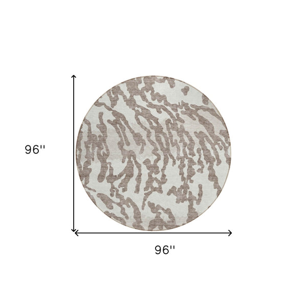 Homeroots 3' Artichoke Green Beige Ivory Animal Print Washable Indoor Outdoor Area Rug For Stylish Spaces 8' Round Polyester 591323
