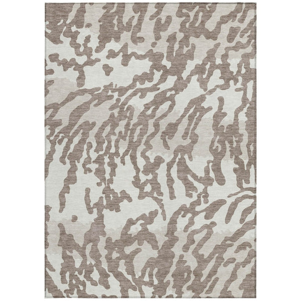 HomeRoots 5' Stylish Taupe Brown and Ivory Animal Print Area Rug – Washable, Durable for Indoor & Outdoor Use 10' X 14' 591326