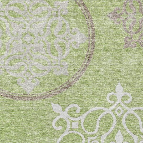 Homeroots 3' Artichoke Green Brown Ivory Floral Medallion Washable Area Rug For Indoor And Outdoor Spaces 3' X 5' Polyester 591327