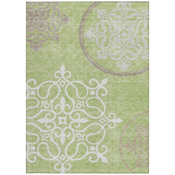 Homeroots 3' Artichoke Green Brown Ivory Floral Medallion Washable Area Rug For Indoor And Outdoor Spaces 5' X 8' Polyester 591328