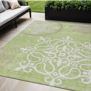 Homeroots 3' Artichoke Green Brown Ivory Floral Medallion Washable Area Rug For Indoor And Outdoor Spaces 5' X 8' Polyester 591328